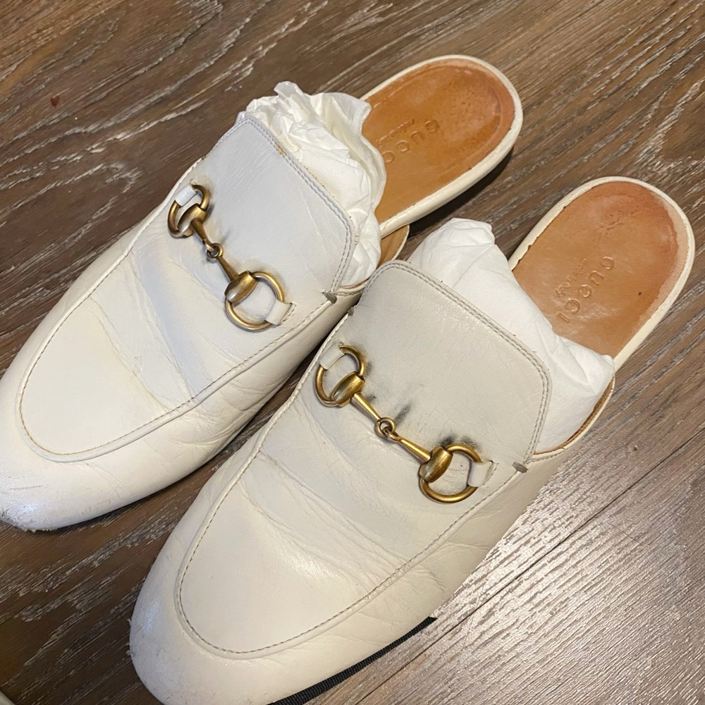 Gucci Princetown leather slipper white size37.5